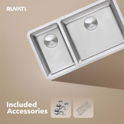 Ruvati 32-inch Undermount Kitchen Sink 30/70 Double Bowl 16 Gauge Stainless Steel - RVM5307 Ruvati