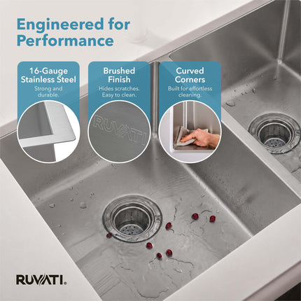 Ruvati 32-inch Undermount Kitchen Sink 30/70 Double Bowl 16 Gauge Stainless Steel - RVM5307 Ruvati