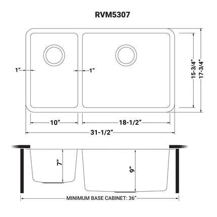Ruvati 32-inch Undermount Kitchen Sink 30/70 Double Bowl 16 Gauge Stainless Steel - RVM5307 Ruvati