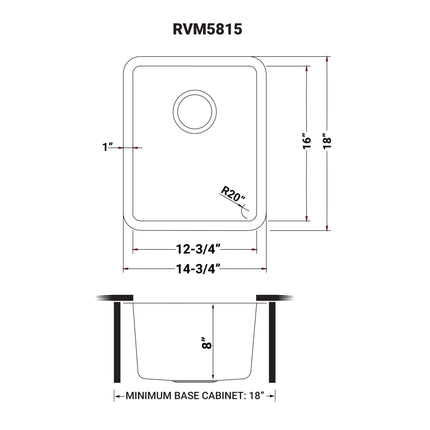 Ruvati 15-inch Undermount Bar Prep Kitchen Sink 16 Gauge Stainless Steel Single Bowl - RVM5815 Ruvati