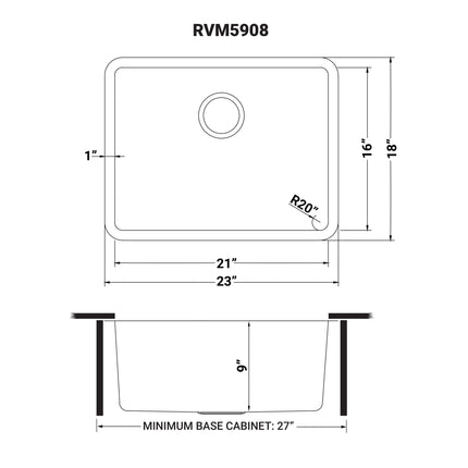 Ruvati 23-inch Undermount Kitchen Sink 16 Gauge Stainless Steel Single Bowl - RVM5908 Ruvati