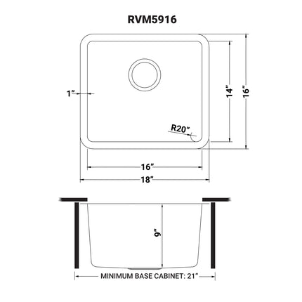 Ruvati 18-inch Undermount Bar Prep Kitchen Sink 16 Gauge Stainless Steel Single Bowl - RVM5916 Ruvati