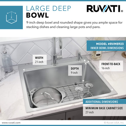 Ruvati 23 x 20 inch Drop-in Topmount Kitchen Sink 16 Gauge Stainless Steel Single Bowl - RVM5923 Ruvati