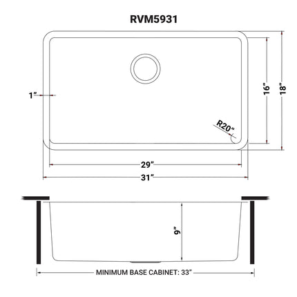 Ruvati 31-inch Undermount Kitchen Sink 16 Gauge Stainless Steel Single Bowl - RVM5931 Ruvati