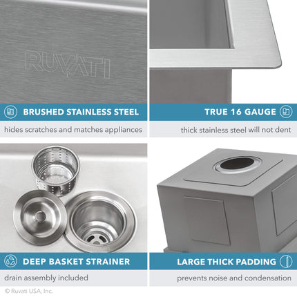 Ruvati 21 x 20 inch Outdoor Workstation Sink T-316 Marine Grade Topmount Stainless Steel BBQ - RVQ5221 Ruvati