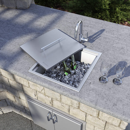 Ruvati Insulated Ice Chest Sink 21 x 20 inch Outdoor BBQ Marine Grade T-316 Topmount Stainless Steel - RVQ6221 Ruvati