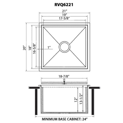 Ruvati Insulated Ice Chest Sink 21 x 20 inch Outdoor BBQ Marine Grade T-316 Topmount Stainless Steel - RVQ6221 Ruvati