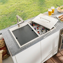 Ruvati Insulated Ice Chest and Sink Combo 29 x 20 inch Outdoor BBQ Topmount T-316 Stainless Steel - RVQ6290 Ruvati