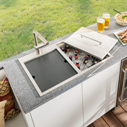 Ruvati Insulated Ice Chest and Sink Combo 29 x 20 inch Outdoor BBQ Topmount T-316 Stainless Steel - RVQ6290 Ruvati