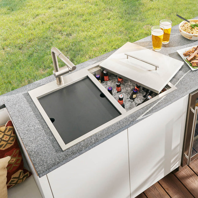 Ruvati Insulated Ice Chest and Sink Combo 29 x 20 inch Outdoor BBQ Topmount T-316 Stainless Steel - RVQ6290 Ruvati