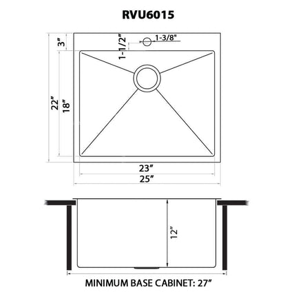 Ruvati Topmount Laundry Utility Sink 25 x 22 x 12 inch Rounded Corners Deep 16 Gauge Stainless Steel - RVU6015 Ruvati