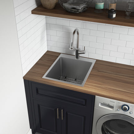 Ruvati Topmount Laundry Utility Sink 18 x 22 x 12 inch Rounded Corners Deep 16 Gauge Stainless Steel - RVU6018 Ruvati