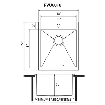 Ruvati Topmount Laundry Utility Sink 18 x 22 x 12 inch Rounded Corners Deep 16 Gauge Stainless Steel - RVU6018 Ruvati