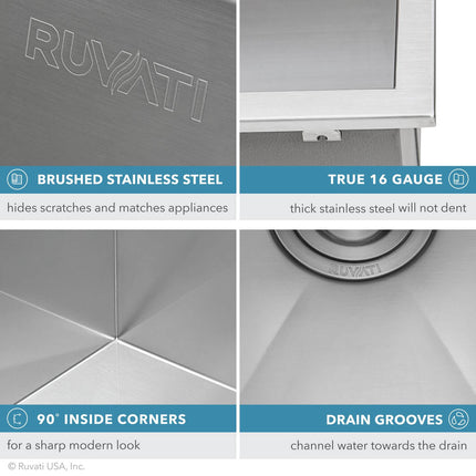 Ruvati Topmount Laundry 22" x 22" x 12" Deep Utility Sink 16 Gauge Stainless Steel - RVU6022 Ruvati