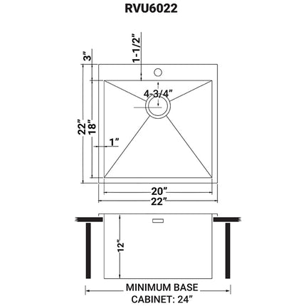 Ruvati Topmount Laundry 22" x 22" x 12" Deep Utility Sink 16 Gauge Stainless Steel - RVU6022 Ruvati