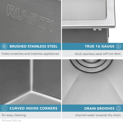 Ruvati Topmount Laundry Utility Sink 27 x 22 x 12 inch Rounded Corners Deep 16 Gauge Stainless Steel - RVU6027 Ruvati