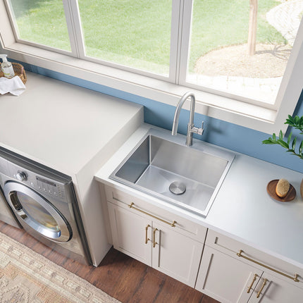 Ruvati Topmount Laundry Utility Sink 27 x 22 x 12 inch Rounded Corners Deep 16 Gauge Stainless Steel - RVU6027 Ruvati