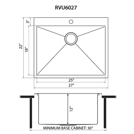 Ruvati Topmount Laundry Utility Sink 27 x 22 x 12 inch Rounded Corners Deep 16 Gauge Stainless Steel - RVU6027 Ruvati