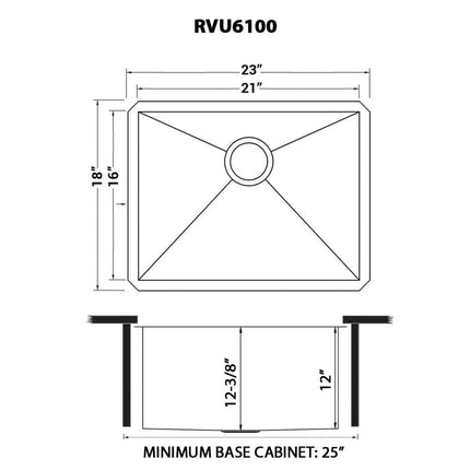 Ruvati 23" x 18" x 12" Deep Laundry Utility Sink Undermount 16 Gauge Stainless Steel - RVU6100 Ruvati