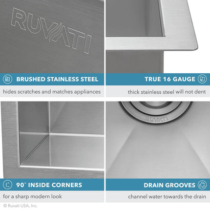 Ruvati 21" x 18" x 12" Deep Laundry Utility Sink Undermount 16 Gauge Stainless Steel - RVU6121 Ruvati
