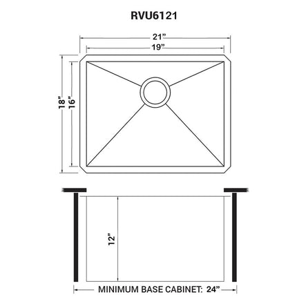 Ruvati 21" x 18" x 12" Deep Laundry Utility Sink Undermount 16 Gauge Stainless Steel - RVU6121 Ruvati
