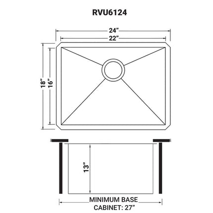 Ruvati 24" x 18" x 13" Deep Laundry Utility Sink Undermount 16 Gauge Stainless Steel - RVU6124 Ruvati