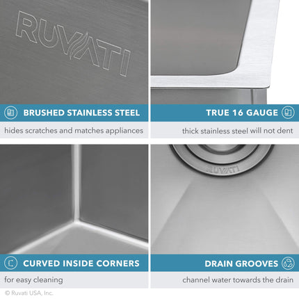 Ruvati 23" x 18" x 12" Deep Laundry Utility Sink Rounded Corners Undermount 16 Gauge Stainless Steel - RVU6125 Ruvati