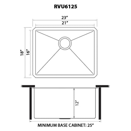 Ruvati 23" x 18" x 12" Deep Laundry Utility Sink Rounded Corners Undermount 16 Gauge Stainless Steel - RVU6125 Ruvati