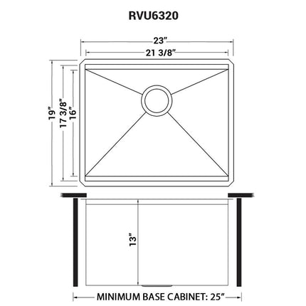 Ruvati 23" x 19" x 13" Deep Laundry Utility Workstation Sink Undermount 16 Gauge - RVU6320 Ruvati