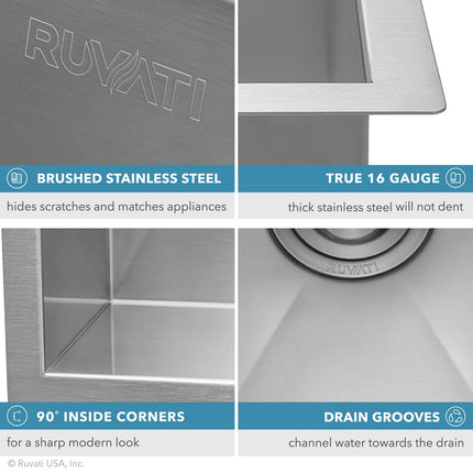 Ruvati 21 x 19 x 12 inch Deep Laundry Utility Workstation Sink Undermount 16 Gauge - RVU6321 Ruvati