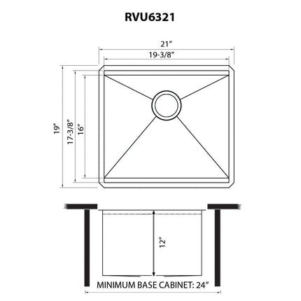Ruvati 21 x 19 x 12 inch Deep Laundry Utility Workstation Sink Undermount 16 Gauge - RVU6321 Ruvati