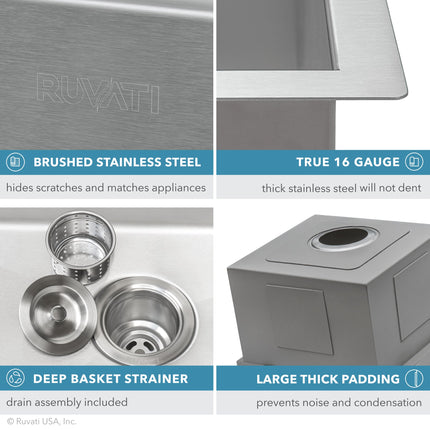 Ruvati 21 x 20 x 12 inch Drop-in Topmount Laundry Utility Workstation Sink 16 Gauge Stainless Steel - RVU6421 Ruvati