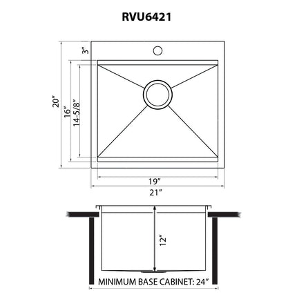 Ruvati 21 x 20 x 12 inch Drop-in Topmount Laundry Utility Workstation Sink 16 Gauge Stainless Steel - RVU6421 Ruvati