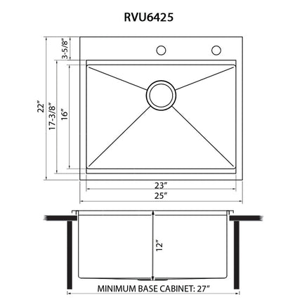 Ruvati 25 x 22 x 12 inch Drop-in Topmount Laundry Utility Workstation Sink 16 Gauge Stainless Steel - RVU6425 Ruvati