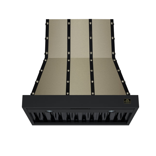 Valente 36" Range Hood in Black with 427 CFM, 3 speeds, Dishwasher safe Baffle filters, LED Lights and Remote Control FORNO