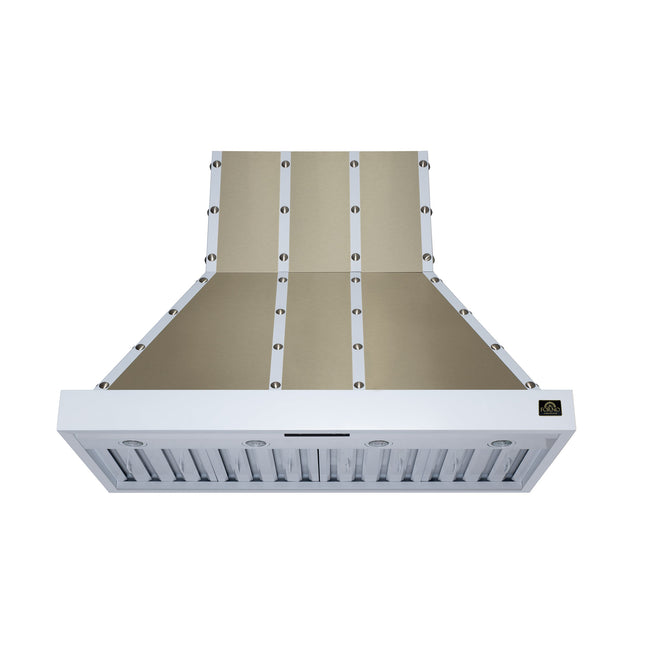 Valente 48" Range Hood in White with 304 CFM, 3 speeds, Dishwasher safe Baffle filters, LED Lights and Remote Control FORNO