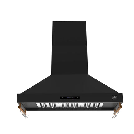 Forno Venezia 48 Inch Wall-Mounted Range Hood in Black with Antique Brass Accessories, Touch Controls and Baffle Filters FORNO