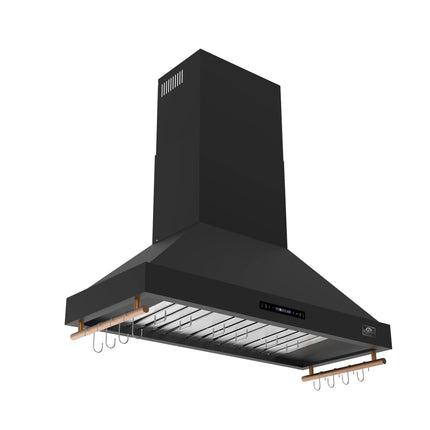Forno Venezia 48 Inch Wall-Mounted Range Hood in Black with Antique Brass Accessories, Touch Controls and Baffle Filters FORNO