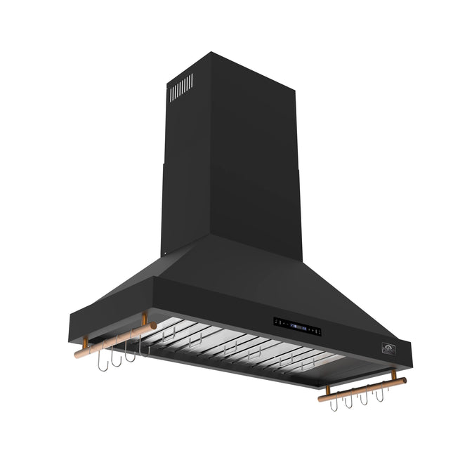 Forno Venezia 48 Inch Wall-Mounted Range Hood in Black with Antique Brass Accessories, Touch Controls and Baffle Filters FORNO