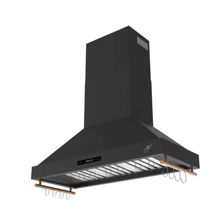 Forno Venezia 48 Inch Wall-Mounted Range Hood in Black with Antique Brass Accessories, Touch Controls and Baffle Filters FORNO