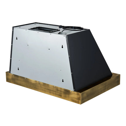 Forno Vittorio 36-Inch Wall Mount Range Hood, Black with Antique Brass Trim, 600 CFM Airflow, Dishwasher-Safe Baffle Filters, Remote Control, 3-Speed Fan, Bright LED Lighting. FORNO