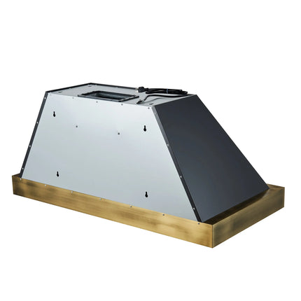 Forno Vittorio 48-Inch Wall Mount Range Hood, Black with Antique Brass Trim, 600 CFM Airflow, Dishwasher-Safe Baffle Filters, Remote Control, 3-Speed Fan, Bright LED Lighting. FORNO