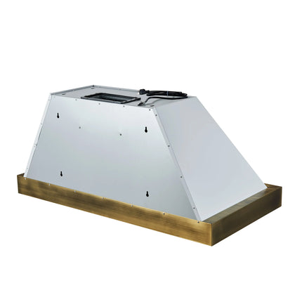 Forno Vittorio 48-Inch Wall Mount Range Hood, White with Antique Brass Trim, 424 CFM Airflow, Dishwasher-Safe Baffle Filters, Remote Control, 3-Speed Fan, Bright LED Lighting FORNO
