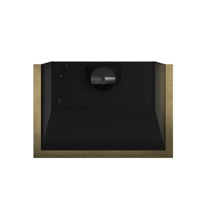Forno Vittorio 36-Inch Wall Mount Range Hood, Black with Antique Brass Trim, 600 CFM Airflow, Dishwasher-Safe Baffle Filters, Remote Control, 3-Speed Fan, Bright LED Lighting. FORNO