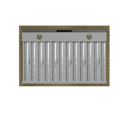 Forno Vittorio 36-Inch Wall Mount Range Hood, White with Antique Brass Trim, 600 CFM Airflow, Dishwasher-Safe Baffle Filters, Remote Control, 3-Speed Fan, Bright LED Lighting. FORNO