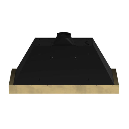 Forno Vittorio 48-Inch Wall Mount Range Hood, Black with Antique Brass Trim, 600 CFM Airflow, Dishwasher-Safe Baffle Filters, Remote Control, 3-Speed Fan, Bright LED Lighting. FORNO