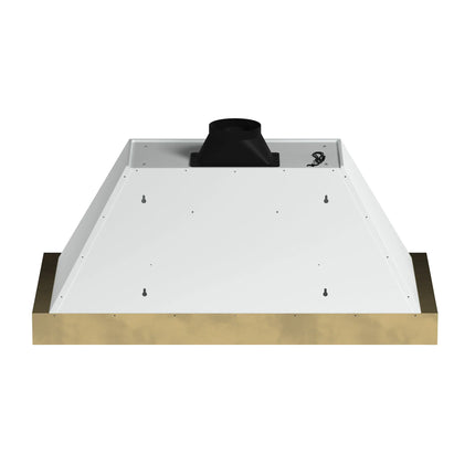 Forno Vittorio 48-Inch Wall Mount Range Hood, White with Antique Brass Trim, 424 CFM Airflow, Dishwasher-Safe Baffle Filters, Remote Control, 3-Speed Fan, Bright LED Lighting FORNO