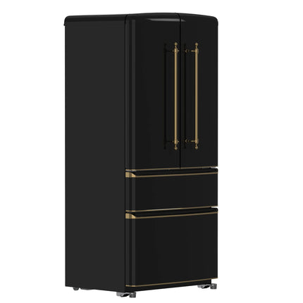 Forno Luigi 33-Inch French Door Refrigerator, 18 cu.ft, Black Finish, Antique Brass Handles, ENERGY STAR Certified FORNO