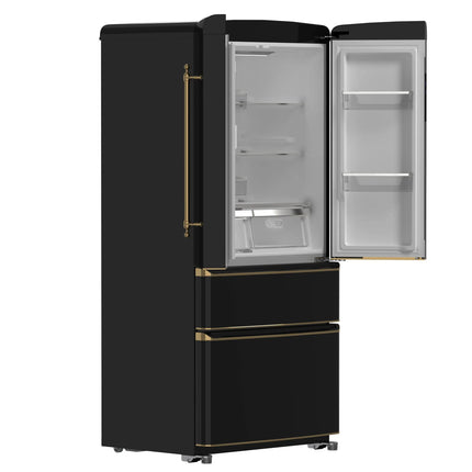 Forno Luigi 33-Inch French Door Refrigerator, 18 cu.ft, Black Finish, Antique Brass Handles, ENERGY STAR Certified FORNO