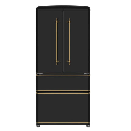 Forno Luigi 33-Inch French Door Refrigerator, 18 cu.ft, Black Finish, Antique Brass Handles, ENERGY STAR Certified FORNO
